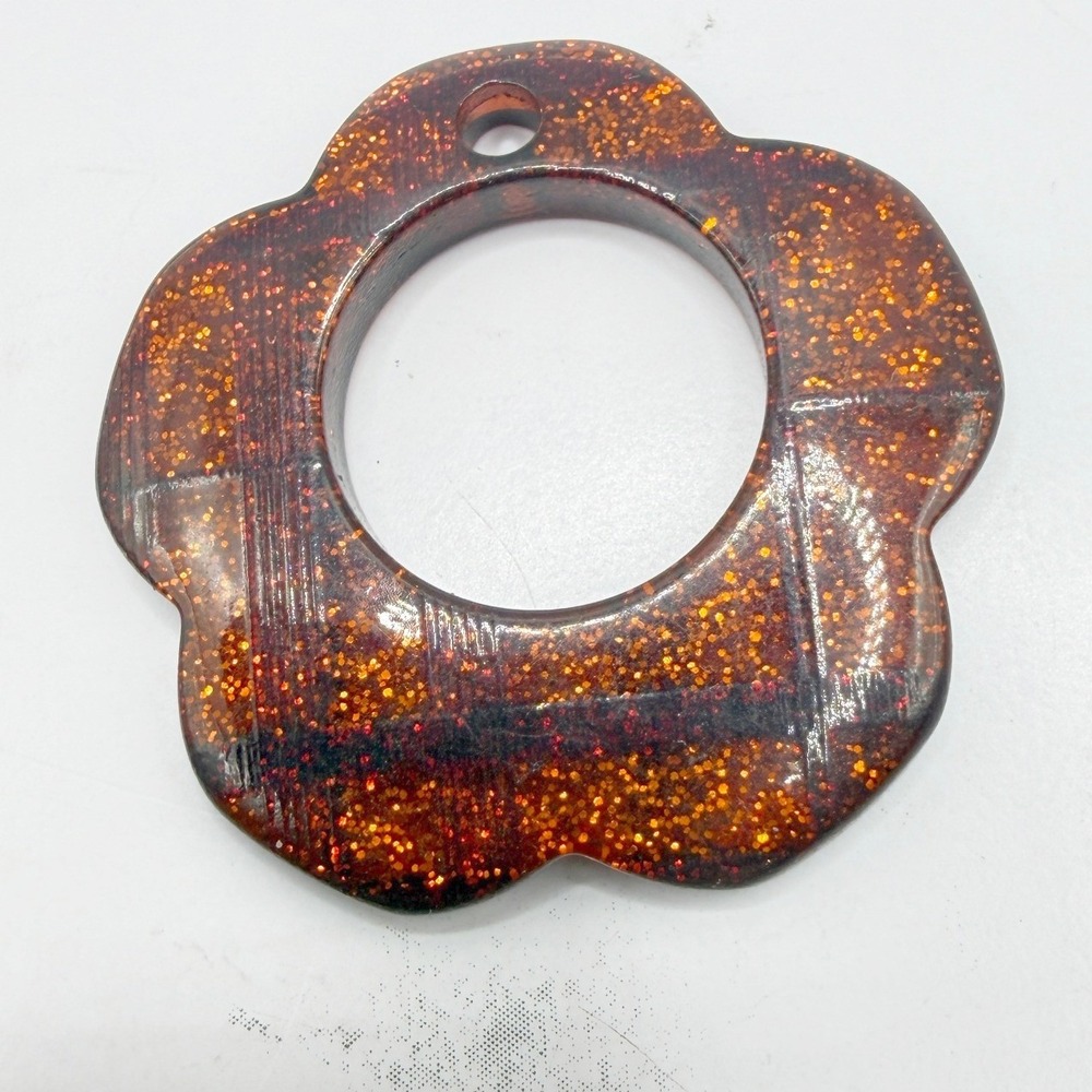 Glitter‎ Resin Flower Pendant Copper Sparkle Abstract Charm 1.5"